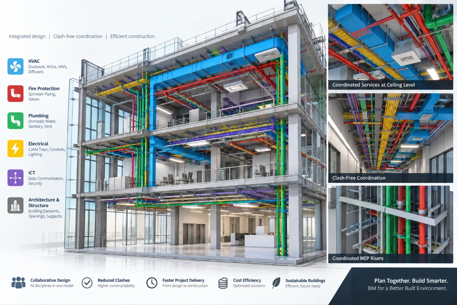 Multidisciplinary BIM model showing coordinated building services